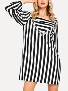 Striped Fringe Detail Dress