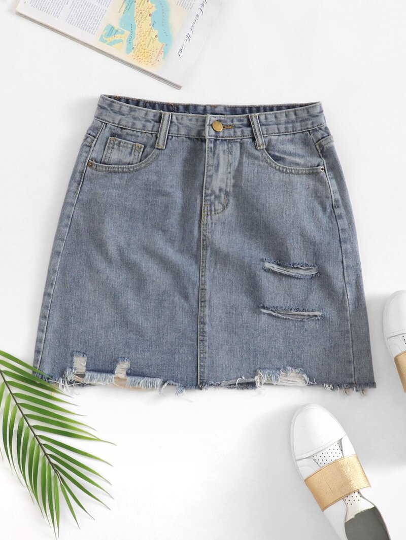 

Ripped Pocket Skirt, Blue