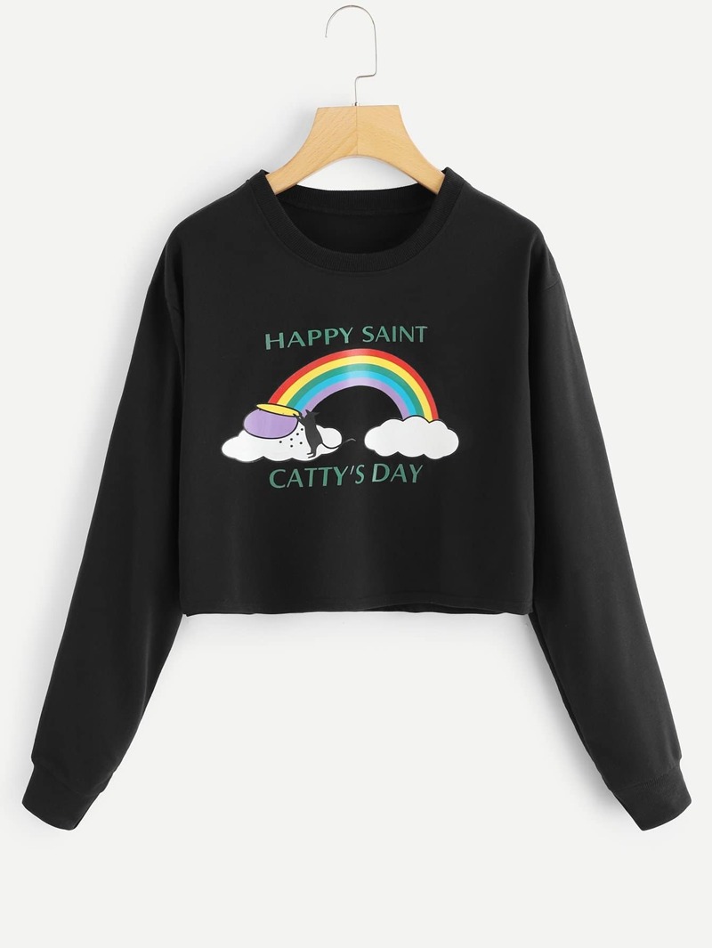 

Rainbow Letter Print Sweatshirt, Black