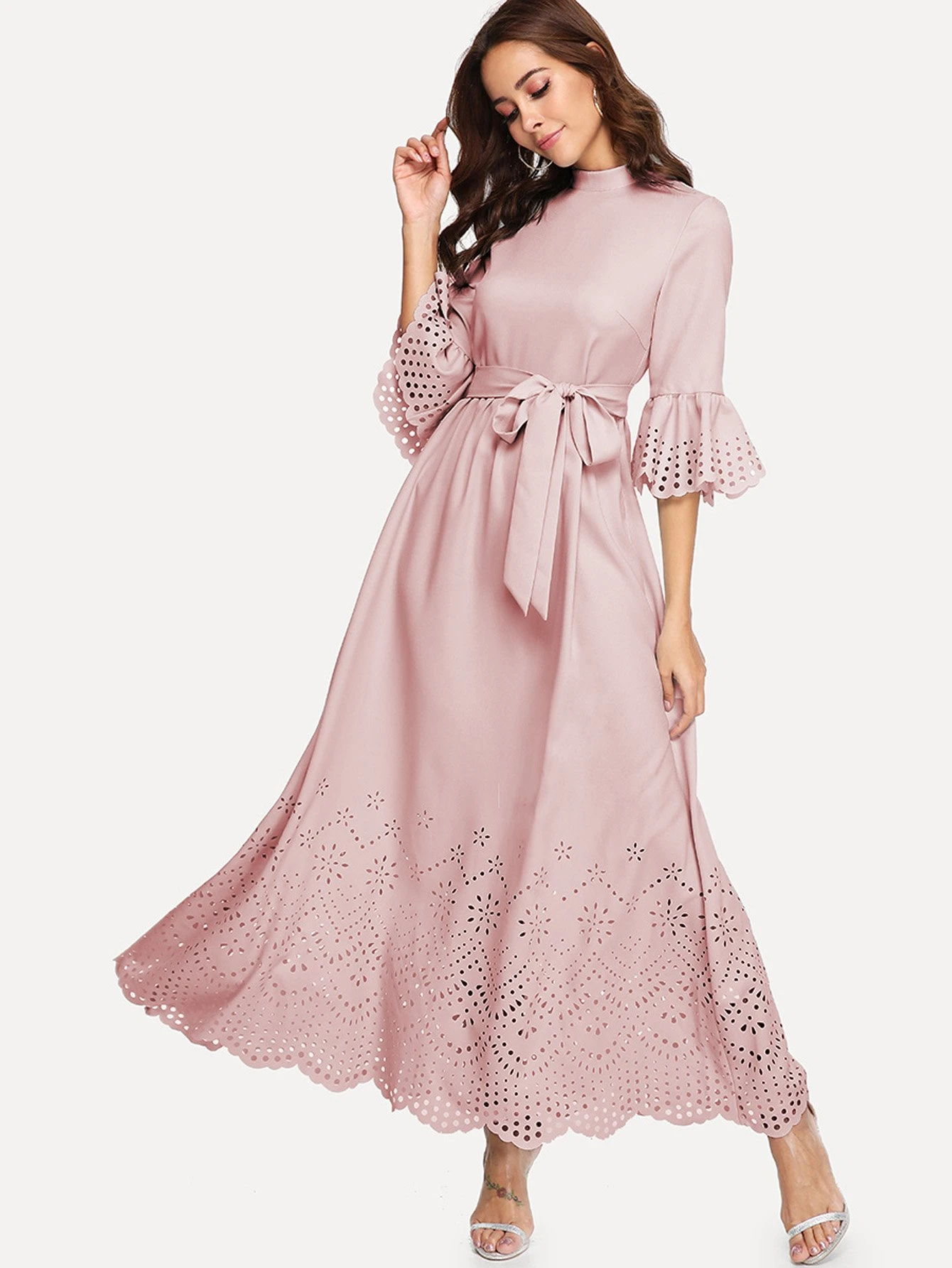 Scalloped Laser Cut Self Belted Maxi 