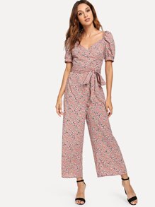 Daisy Print Wide Leg Jumpsuit