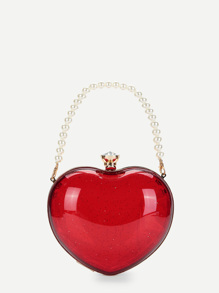 Heart Shaped Chain Bag With Pearl Handle