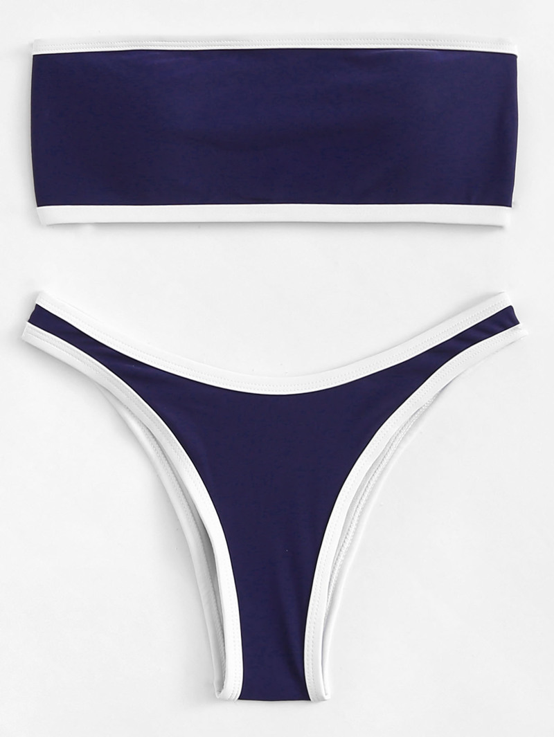 

Contrast Trim Bikini Set, Navy