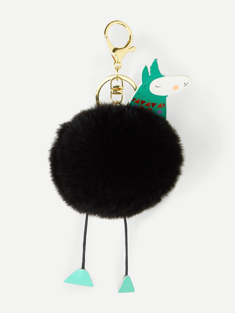 

Cartoon Design Pom Pom Keychain, Black