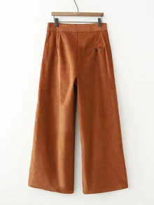 Solid Corduroy Wide Leg Trousers - Rust Brown - View 2