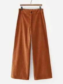 Solid Corduroy Wide Leg Trousers - Rust Brown - View 1