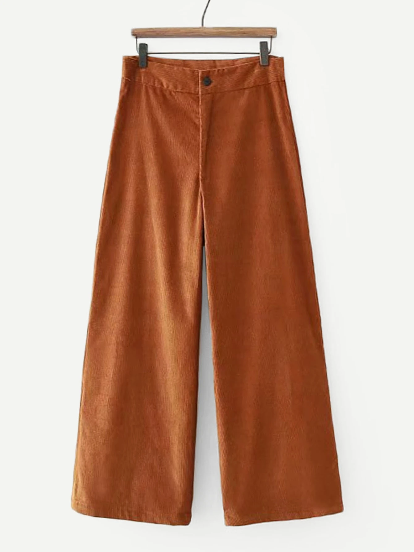 Solid Corduroy Wide Leg Trousers - Rust Brown - View 1