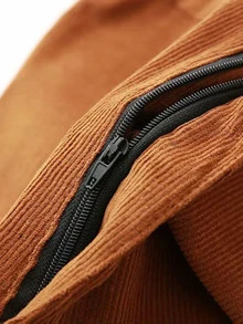 Solid Corduroy Wide Leg Trousers - Rust Brown - View 7