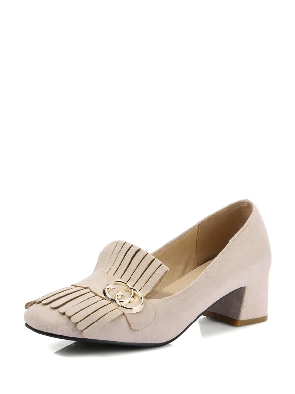 block heel fringe loafers