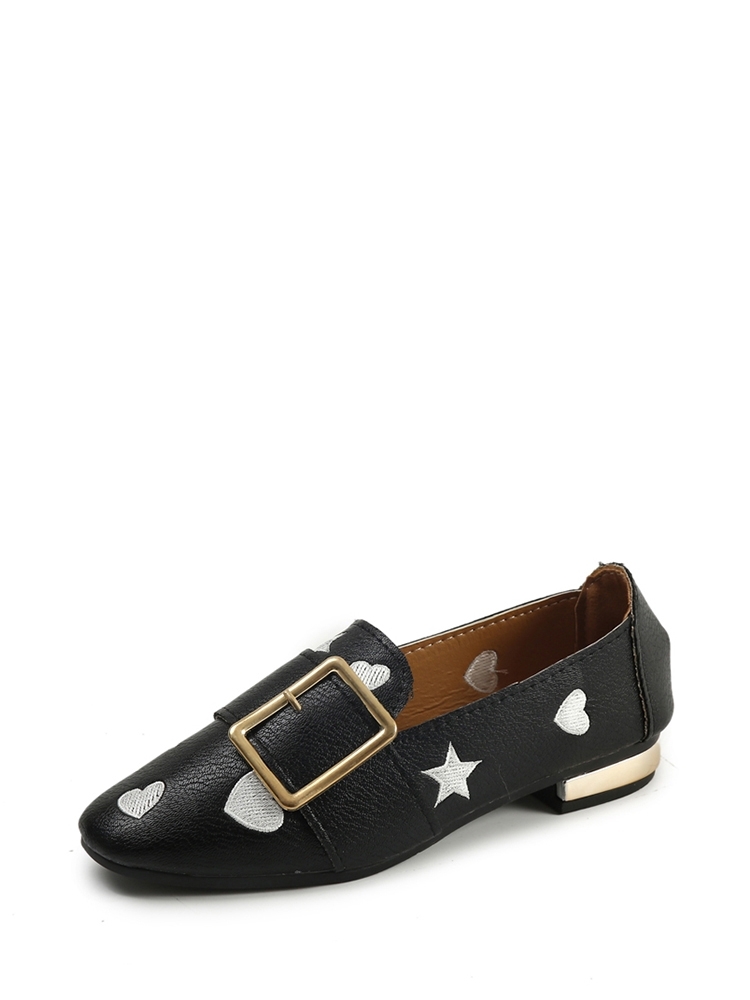 

Heart Embroidered Flat Loafers, Black