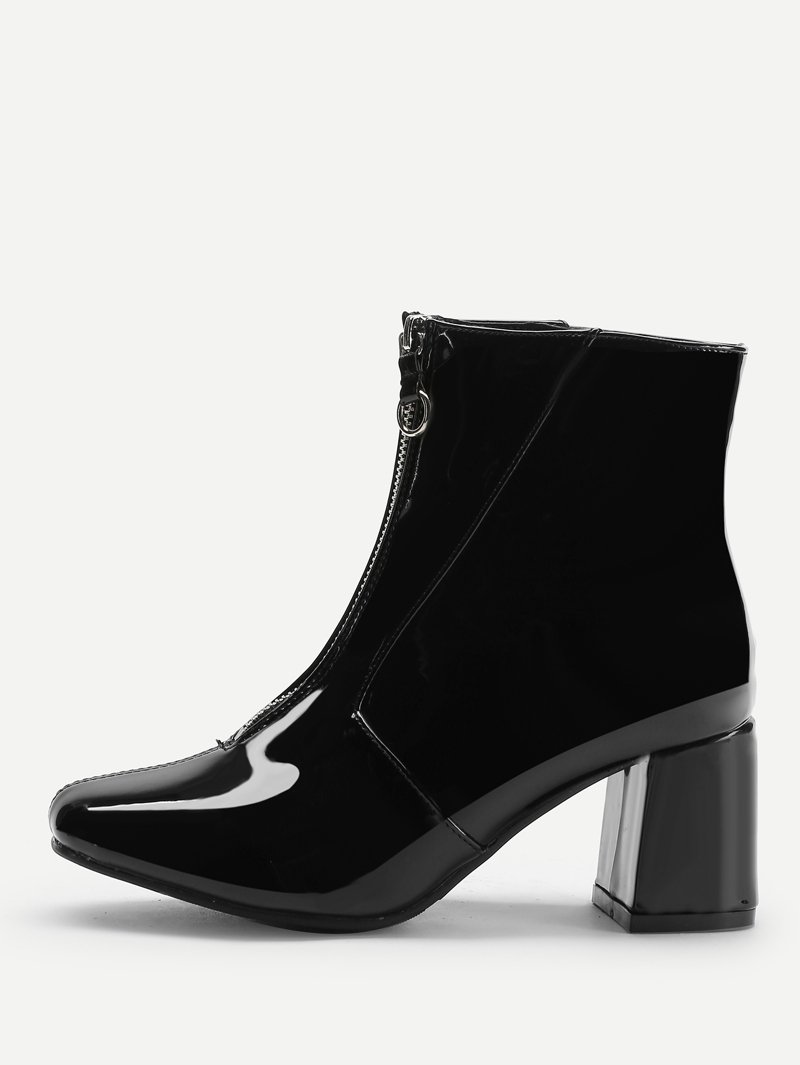 

Zipper Front Ankle Boots, Black