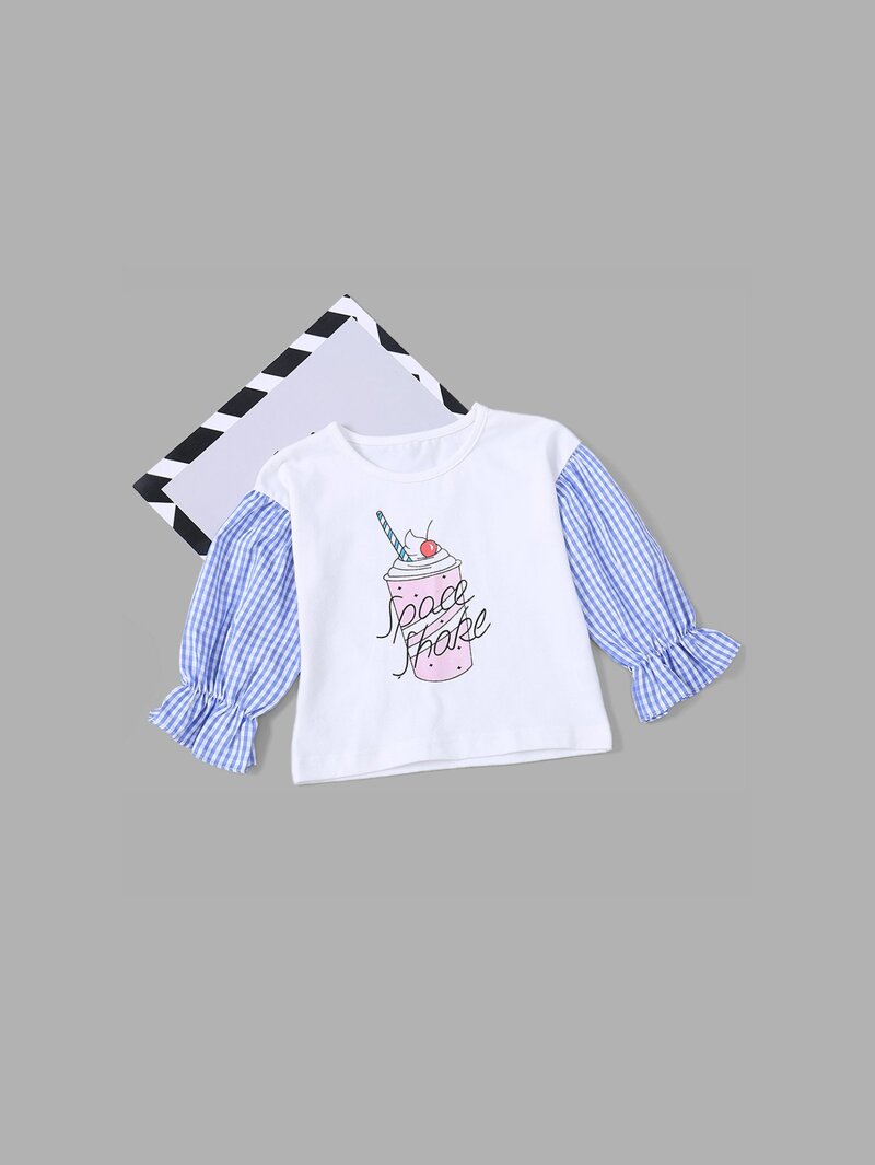 

Girls Contrast Sleeve Ice Cream Pattern Blouse, White