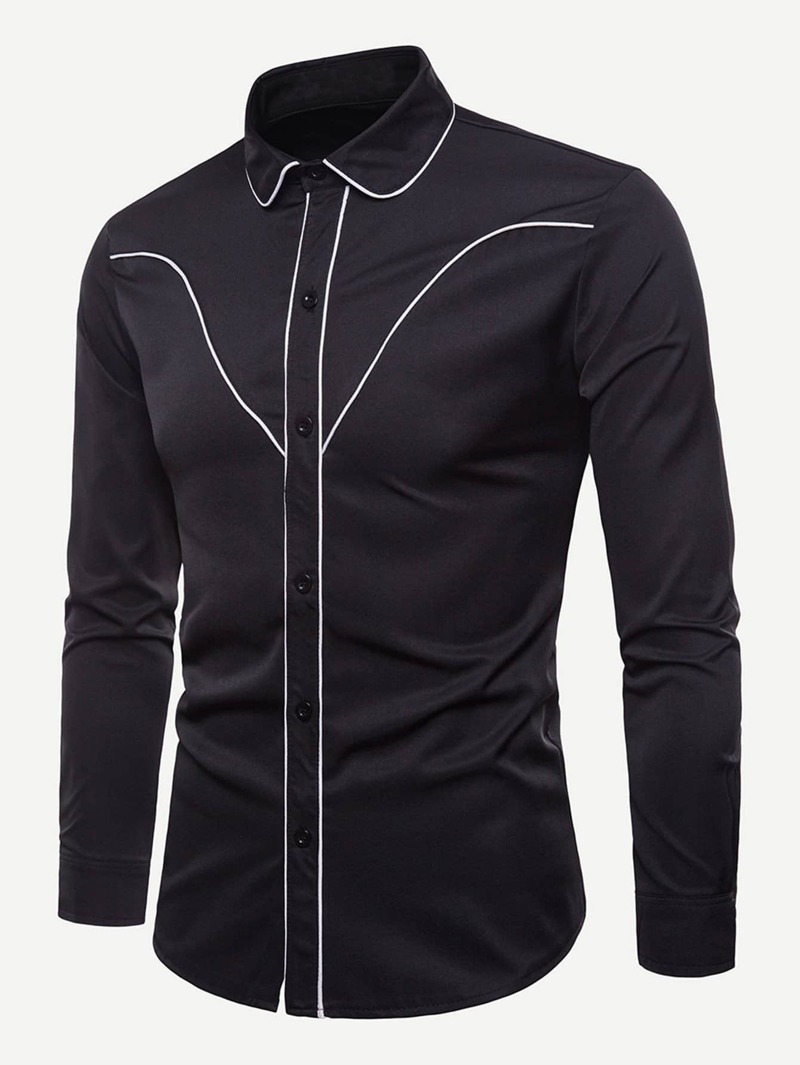 

Men Curved Hem Shirt, Black