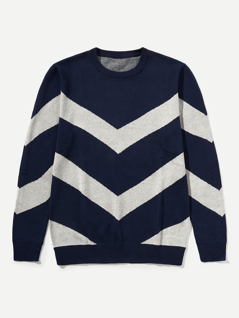 

Men Striped Pattern Sweater, Navy