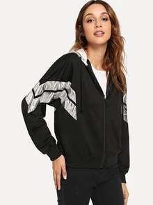 休閒連帽T外套黑色夾克 - 黑色 - 查看 4