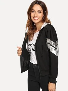 休閒連帽T外套黑色夾克 - 黑色 - 查看 3