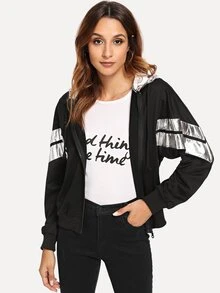 休閒連帽T外套黑色夾克 - 黑色 - 查看 1