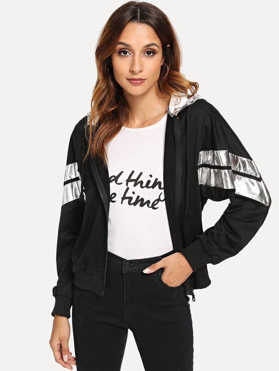 休閒連帽T外套黑色夾克 - 黑色 - 查看 1