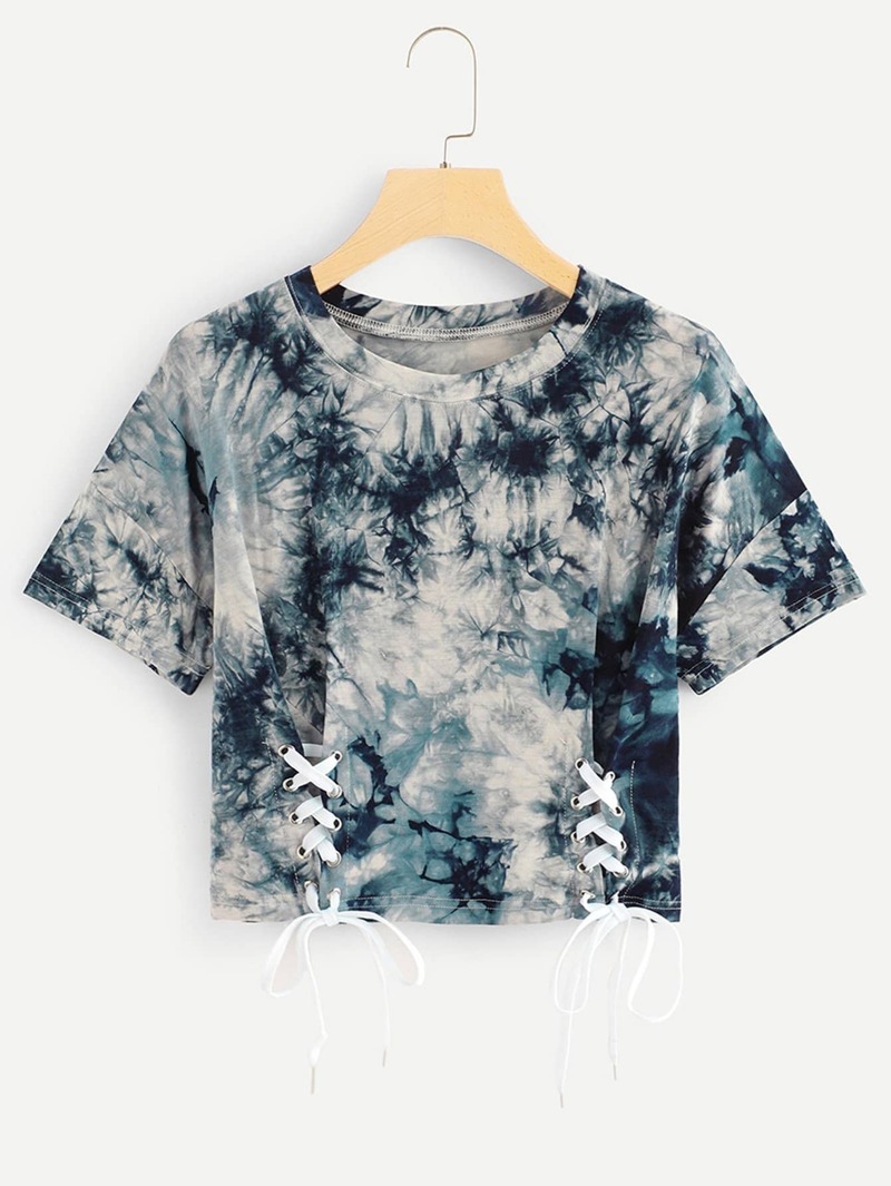 

Lace Up Tie Dye Tee, Multicolor