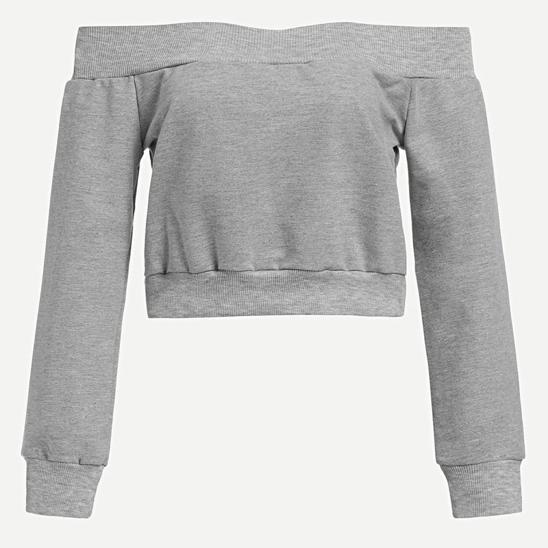 

Off Shoulder Solid Sweatshirt, Grey