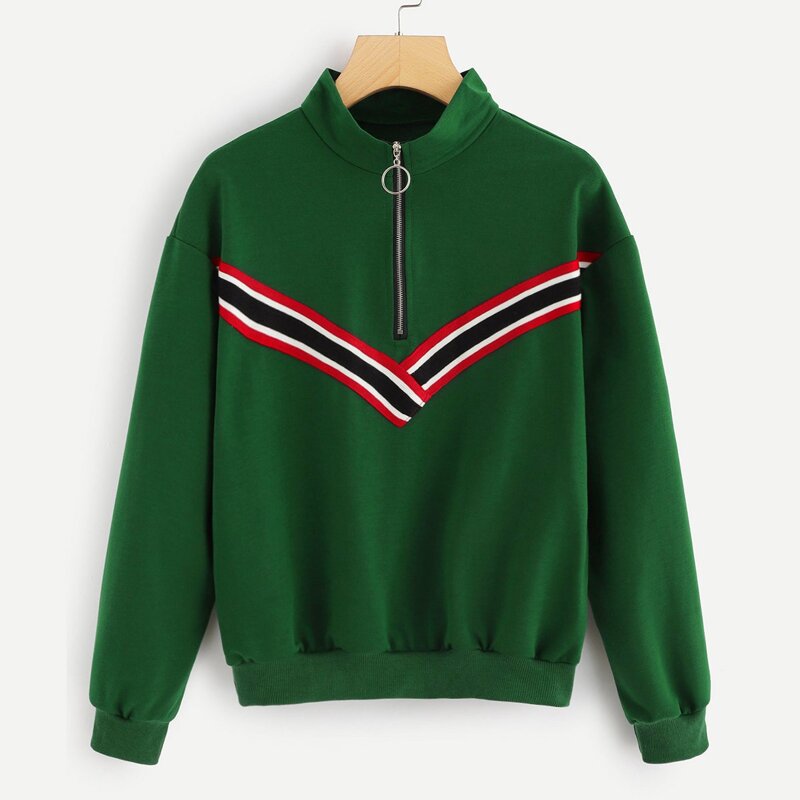 

Striped Tape Zip Up Sweatshirt, Green
