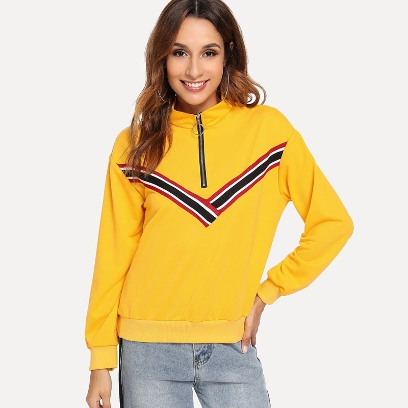 

Striped Tape Zip Up Sweatshirt, Yellow