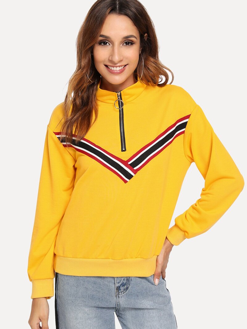

Striped Tape Zip Up Sweatshirt, Yellow