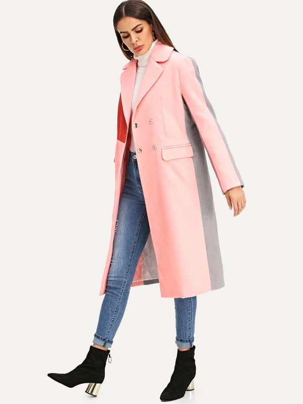 Manteau color block à double boutonnage | Mode en ligne Manteau color block à double boutonnage | Mode en ligne