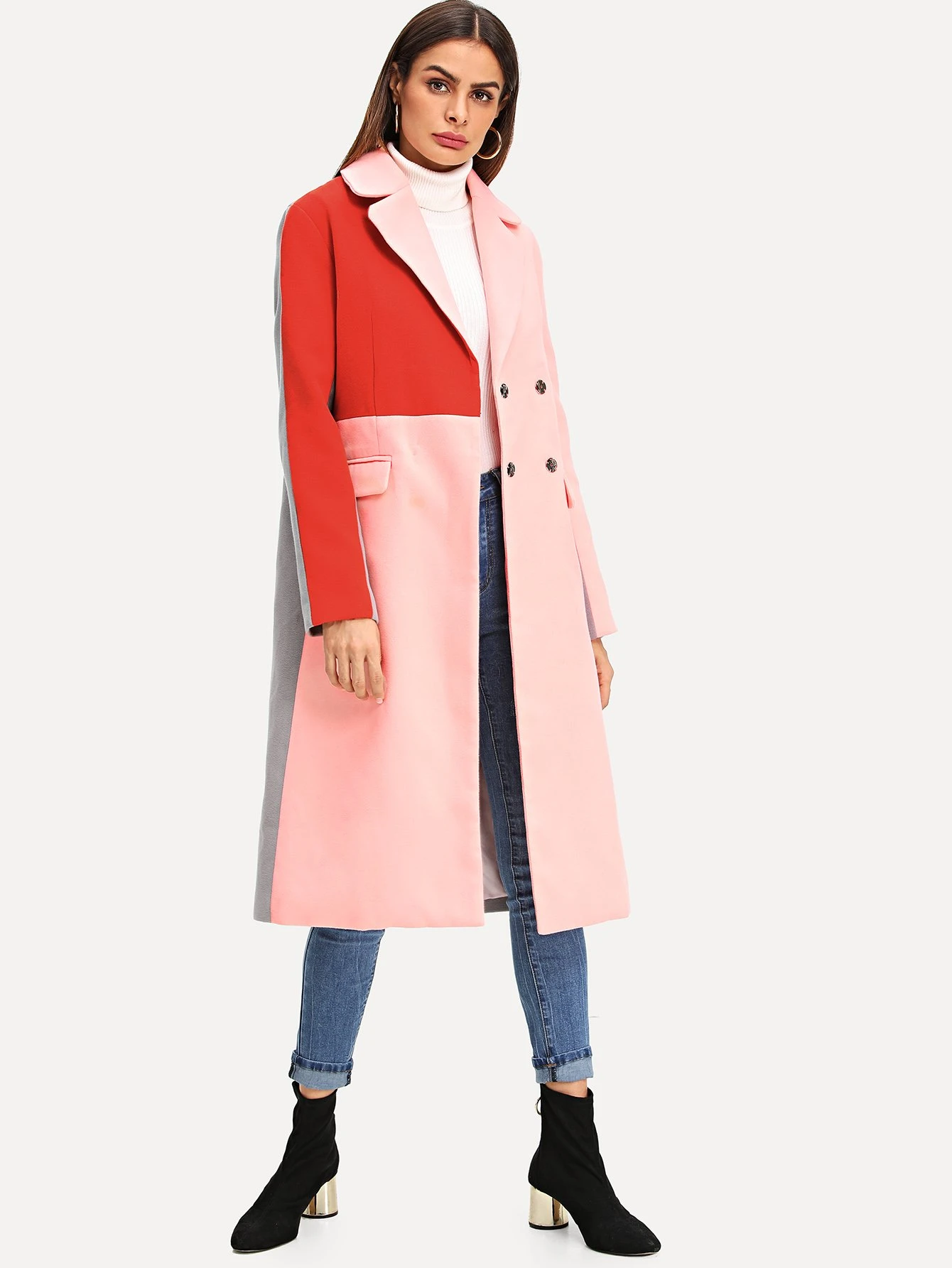 Manteau color block à double boutonnage | Mode en ligne Manteau color block à double boutonnage | Mode en ligne