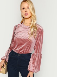 Solid Bishop Sleeve Velvet Tee