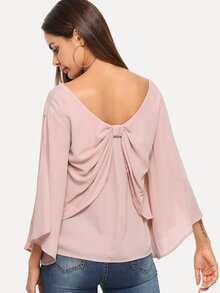 Slit Sleeve V Neck Blouse