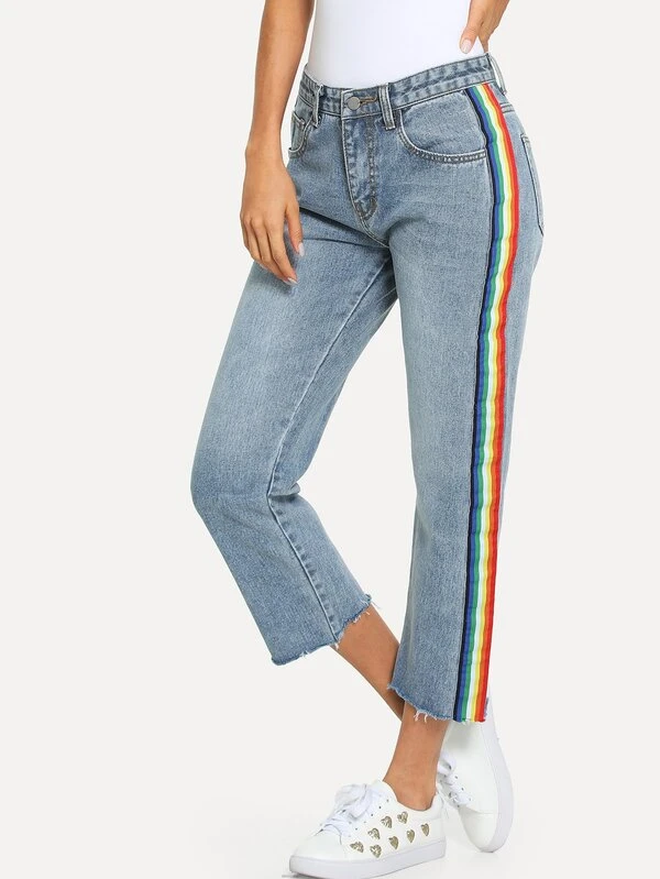 jeans with rainbow stripe