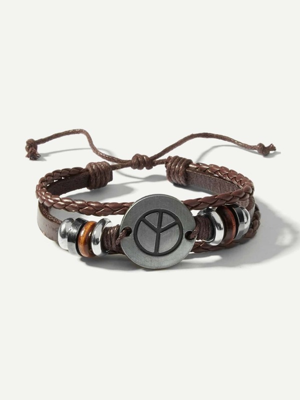 Men Round Detail Layered Woven Bracelet Men Round Detail Layered Woven Bracelet