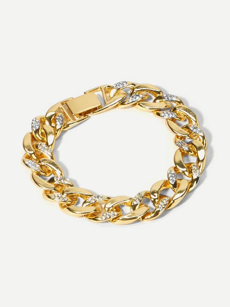 

Men Rhinestone Engraved Chain Bracelet, Gold