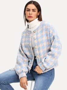 SHEIN Button Front Print Coat - Multicolor - View 1
