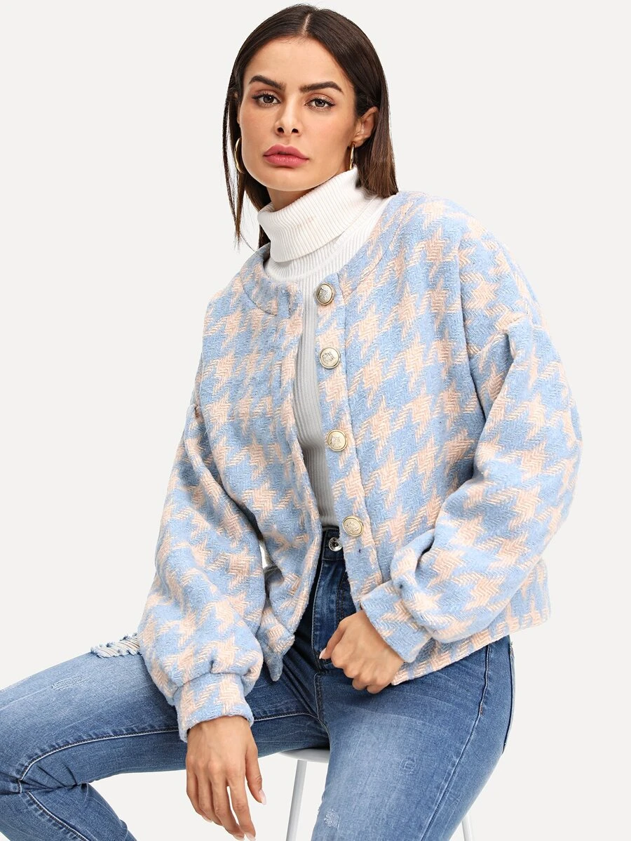SHEIN Button Front Print Coat - Multicolor - View 1