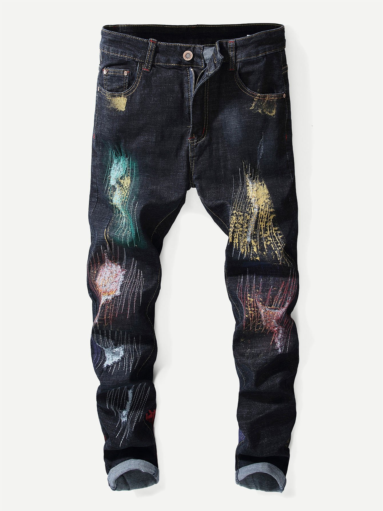 Guys Paint Drip Print Destroyed Jeans | ROMWE