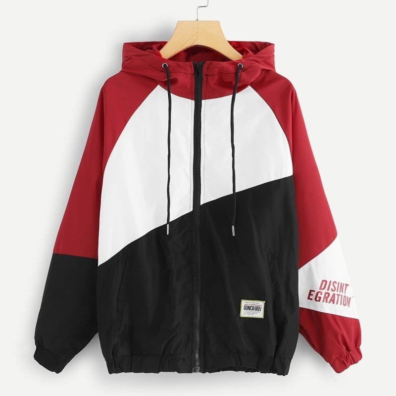 

Letter Print Cut & Sew Hooded Jacket, Multicolor
