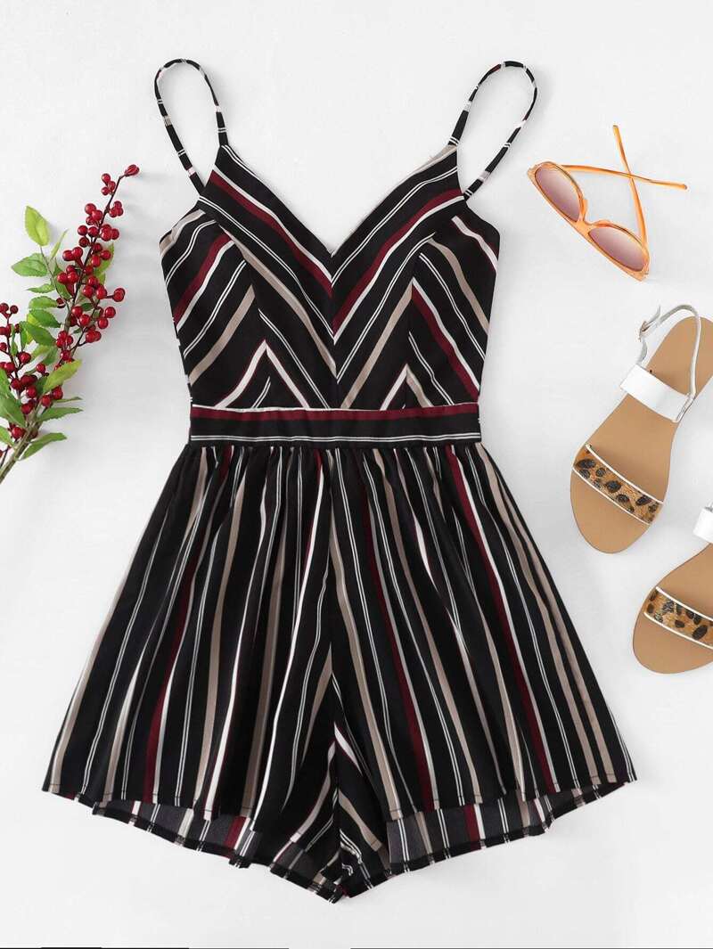 

Multi-Stripe Cami Romper, Multicolor