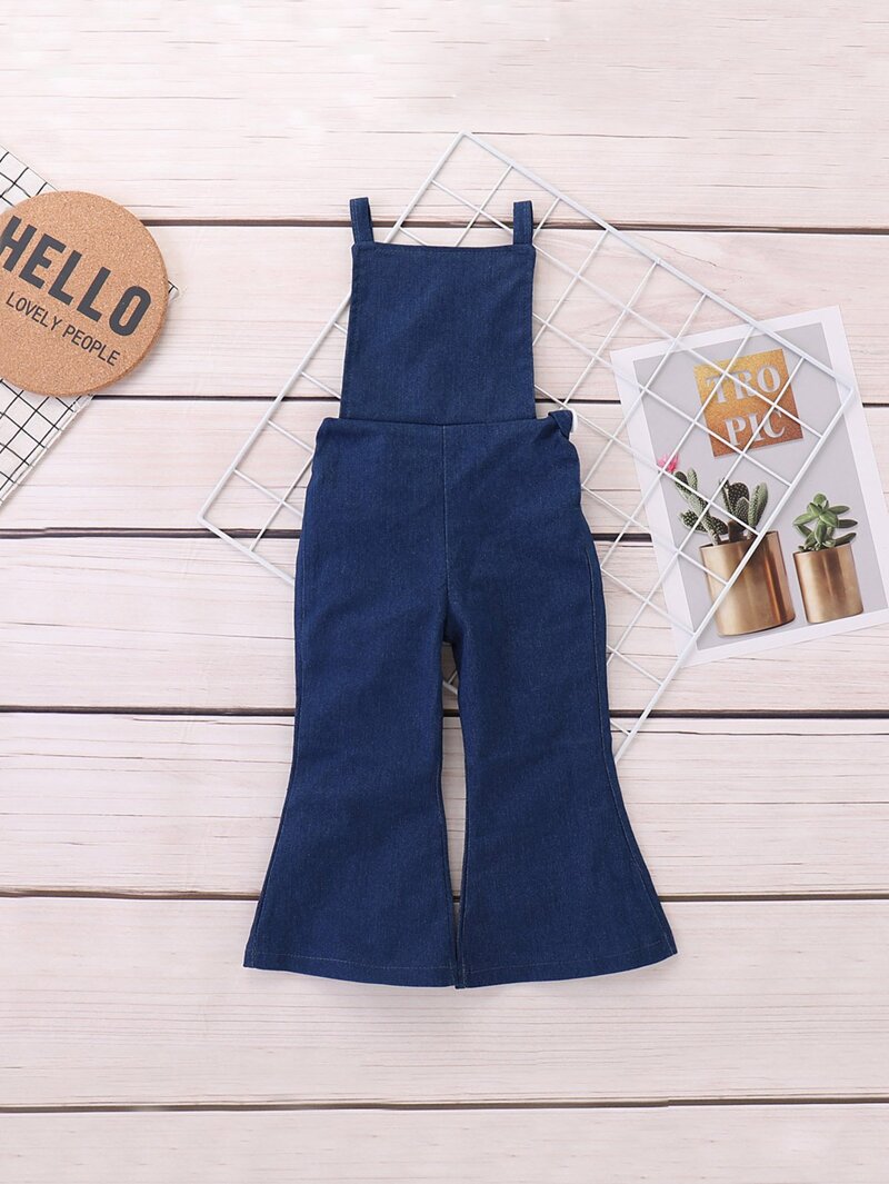 

Girls Plain Flare Leg Overalls, Blue