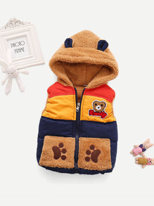 Toddler Boys Patched Decoration Hooded Vest