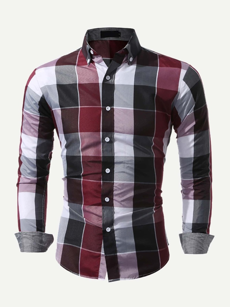 

Men Plaid Curved Hem Shirt, Multicolor