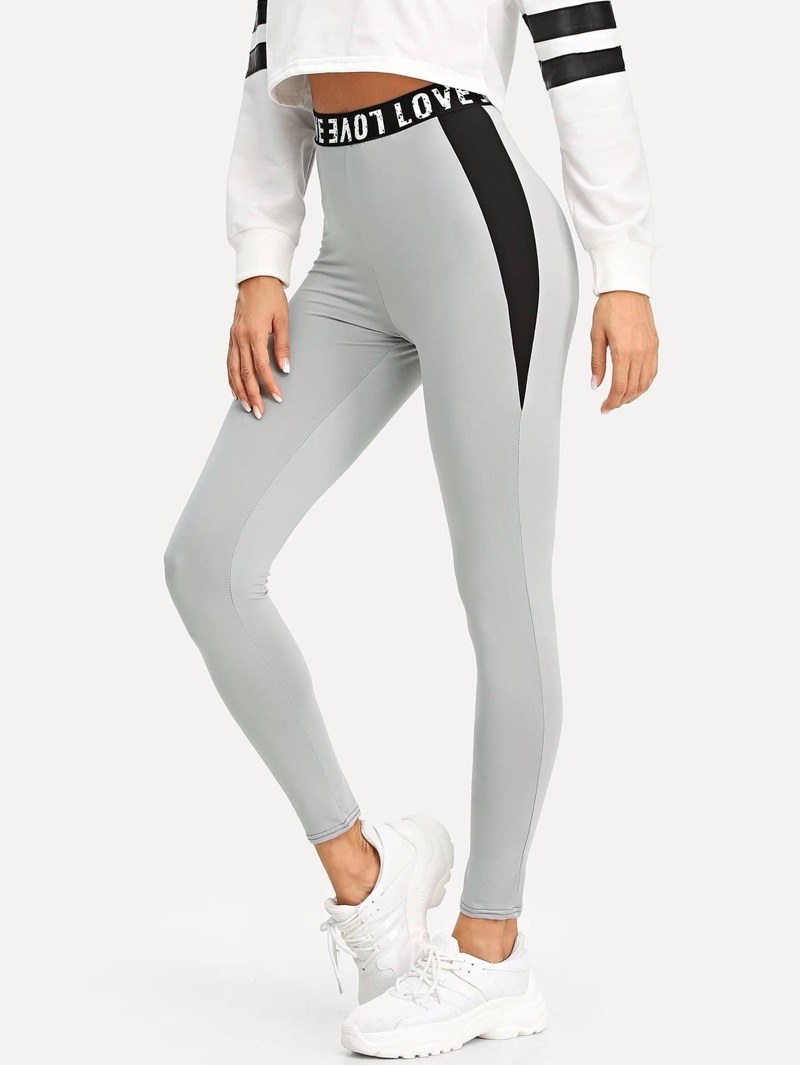

Letter Print Waist Skinny Leggings, Grey, Andy