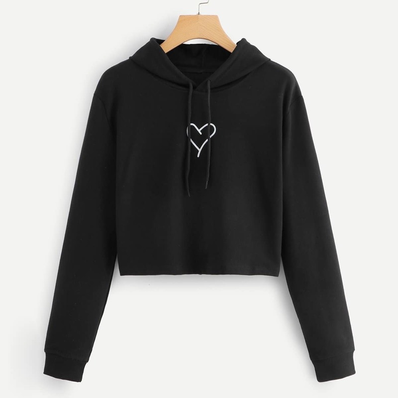 

Letter Print Crop Hoodie, Black