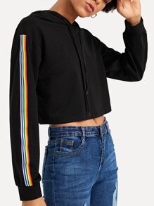 Striped Tape Sleeve Hoodie Sweatshirt