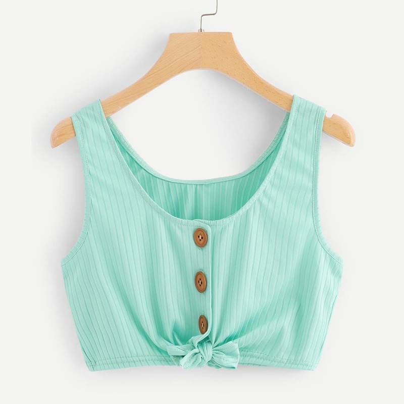 

Single Breasted Knot Hem Top, Blue