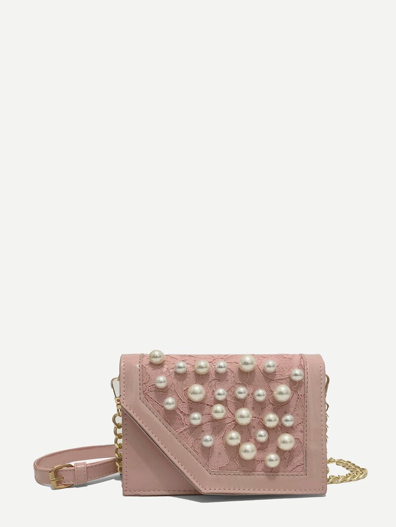 

Faux Pearl Decor Flap Bag, Pink