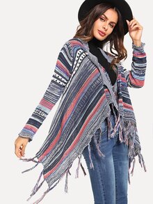 Asymmetrical Hem Fringe Hem Sweater