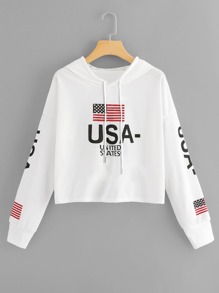 Drawstring Hoodie Letter Print Sweatshirt