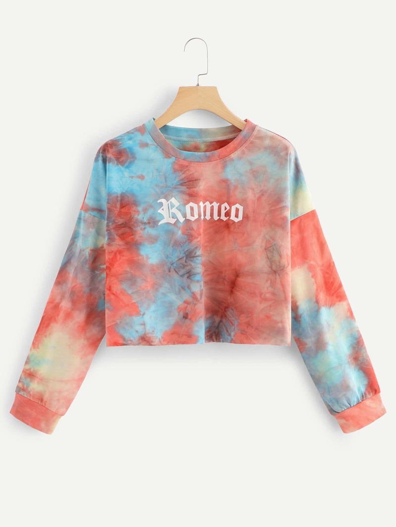 

Letter Print Tie Dye Hoodie, Multicolor